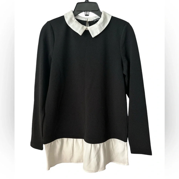 ADRIANNA PAPELL Black & White Long Sleeves Loose Fit Casual S-M Top BNWT - Picture 1 of 7